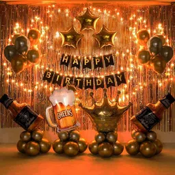 party propz Happy Birthday Banner Decoration Kit 63 Pcs Set for Husband Boys Balloons Decorations Items Combo with Cheers Foil Balloon Crown Foil, Age Perfect, Metallic Balloons With Fairy Light-picture-11