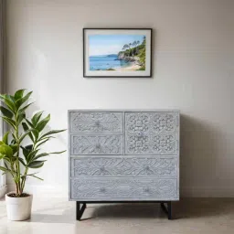 myoon Zenith Solid Wood Chest of Drawers in Grey Finish image 1