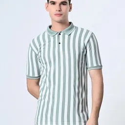 dam Men Striped Polo Neck Polyester Grey, White T-Shirt-picture-26