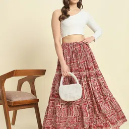 kbz Women Printed Flared Maroon Skirt image 1