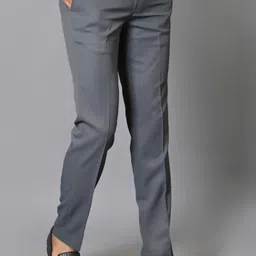 el cielo Men Regular Fit Grey Cotton Blend Trousers image 3