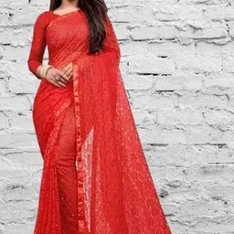 Solid/Plain Bollywood Net Saree-image-92