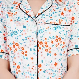 mintmarie Women Night Suit Set White Geometric Print image 5