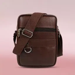 qns Brown Men Sling Bag Brown Men Sling Bag Leather Sling Cross Body Travel Bag for Men-picture-15