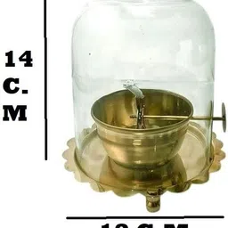 denique Akhand Diya,Adjustable Batti Lifting Screw Wick Holder,Gorilla Glass Cover,Large Brass, Borosilicate Glass Table Diya image 3