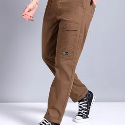 the indian garage co. Men Relaxed Brown Pure Cotton Trousers image 4