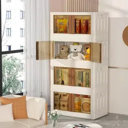 4 UNITS PLASTIC FOLDABLE DOUBLE DOOR CUPBOARD FOR CLOTH STORAGE MODULAR CABINET PVC Collapsible Wardrobe-image-56