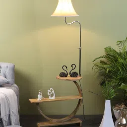 sapphire Gerard Cream Iron Shade Shelf Floor Lamp With Wood Base image 2