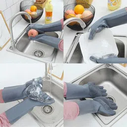 benison india shopping Silicone Dish Washing Gloves, Silicon Cleaning Gloves, Silicon Hand Gloves for Kitchen Dishwashing and Pet Grooming, Great for Washing Dish, Kitchen, Car, Bathroom Wet and Dry Glove Set image 4