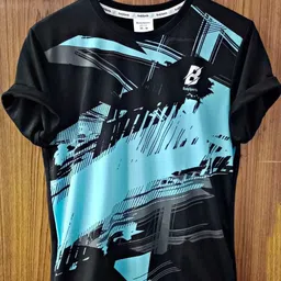 Men Printed Round Neck Polyester Blue, Black T-Shirt-image-5