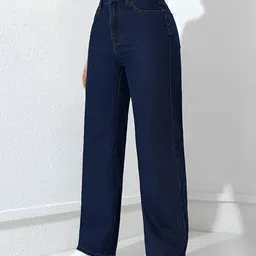 Women Straight Fit Mid Rise Dark Blue Jeans-image-49