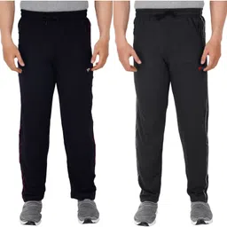 feel track Men Self Design Dark Blue, Black Track Pants image 1