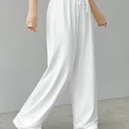 dockstreet Women Loose Fit White Cotton Blend Trousers image 4