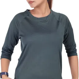 myo2 Women Solid Round Neck Polyester Grey T-Shirt-picture-38