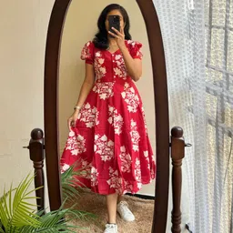 sagraphics Women Fit and Flare Red Midi/Calf Length Dress image 3