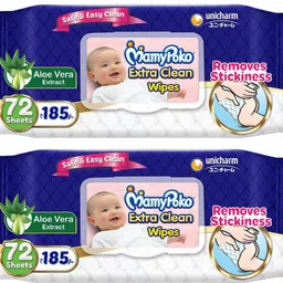 mamypoko Extra clean Wipes With Safe & Easy Clean with AloeVera 72 Wipes (Pack of 2)-picture-16