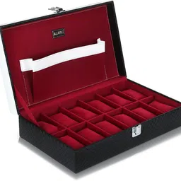 alawo Watch Case Box with 12 slots of watches with 1 Pocket Black & Cherry Color Watch Box-picture-21