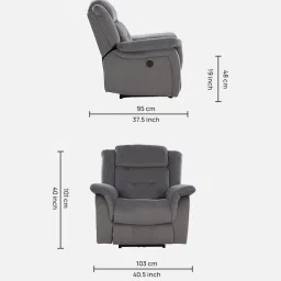 casacraft from pepperfry Norton Velvet 1 Seater Motorised Recliner in Grey Colour With Charging Port image 2