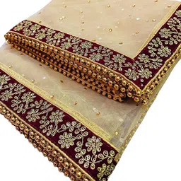 navti creations Net Embroidered Beige Women Dupatta image 2