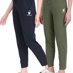 styoxa Pack of 2 Women Solid Dark Blue, Light Green Track Pants image 1