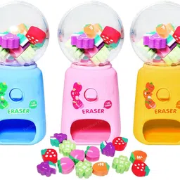 funblast Machine Eraser Set – 15 Pcs Fruit Shaped Eraser Dispenser Toy Eraser image 1