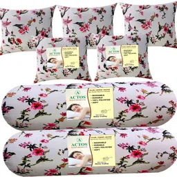 actos Combo Set Of 5 Cushion And 2 Microfibre Floral Bolster Pack of 7-picture-34
