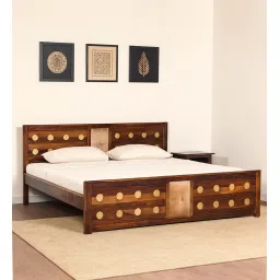 woodsworth from pepperfry Alhambra Sheesham Wood Queen Size Bed In Scratch Resistant Provincial Teak image 1