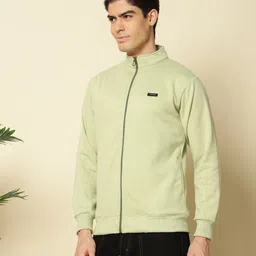 zeppi Men Solid Mandarin Neck Light Green Sweater image 3