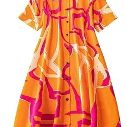 Women Fit and Flare Orange Knee Length Dress-image-31