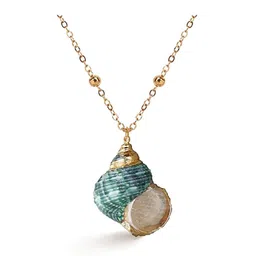 el regalo Retro Green Cowrie Shell Golden Electroplated Necklace for Girls & Women | Bohemian Style Cowrie Sea Shell Handmade Beach Necklace image 2