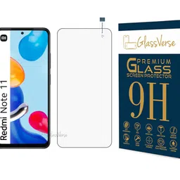 GlassVerse 9H Tempered Glass For Redmi Note 11 4G Smartphone(Pack Of 1)With Free Installation Kit. Full Screen Coverage. If Received Damaged-6.43 Inch image 1