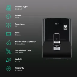 LG WW131NP 8L RO Water Purifier with Carbon Filter (Solid Black) image 3