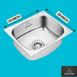 adano SS 04 Square Single Bowl 24x18x9 Inches Kitchen Sink| Premium Stainless Steel Sink Vessel Sink image 4