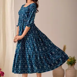 shivadream Women Fit and Flare Blue Below Knee Dress image 3