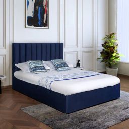 casacraft from pepperfry Paloma Velvet Upholstered Queen Sized Bed in Royal Blue Colour with Hydrualic Storage-picture-4