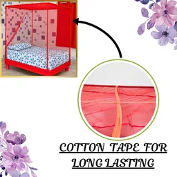 sr enterprise HDPE - High Density Poly Ethylene Adults Washable Single Bed (4'x6' Ft) Premium Red Color Mosquito Net image 2