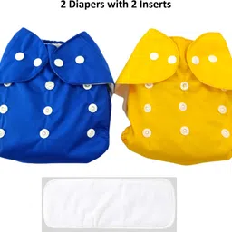 hokista 100% Cloth Baby Diaper Washable, Adjustable Snap Button 2-White Inserts (Y+B) image 1