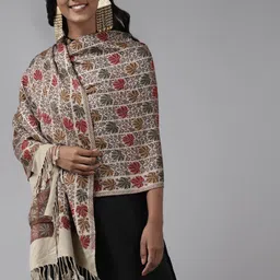 Indo Era Women Beige Woven Design Stole-picture-12