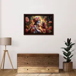 masstone Radhe Krishna with Flute UV Textured Effect Framed HD Digital Reprint 14 inch x 20 inch Painting image 4