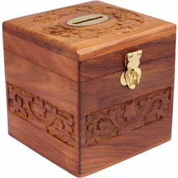 Beautiful Children Wooden Handcrafted Money Bank Square Shaped Coin Cash Box-image-78