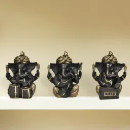 royaloak Set of 3 Musical Ganesha Polyresin Black & Gold Figurines-picture-34