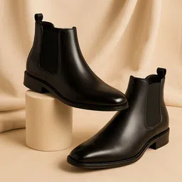posewalk Stylish Black Synthetic Leather Chelsea Boots For Men Slip on Formal Boots Boots For Men image 3