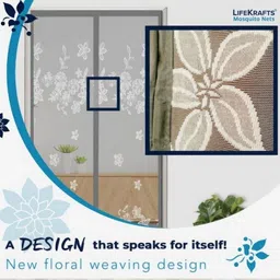 lifekrafts Door Mosquito Net with Magnets | Color New Jacquard Grey Mosquito Polyester Washable Adults Mosquito Net image 2