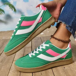 layasa Colorblock Flat Sneakers with Ultra Soft Cushion Lace-Up All-Day Comfort Shoes| Sneakers For Women-picture-22