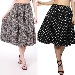 prabhnoor Women Printed, Polka Print A-line Black Skirt image 1