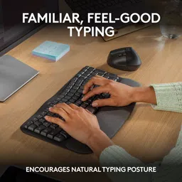 Logitech Wave Keys Bluetooth Standard Multi-device Keyboard Compatible with Desktop, Laptop, Mac Wireless Ergonomic Keyboard with Cushioned Palm Rest, Comfortable Natural Typing image 2