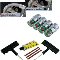 kozdiko Car and Bike Air Alert Tire Valve Cap Set of 4Pcs, 6 Pieces Car BikeTyre Puncture Kit Combo-picture-28