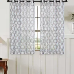 Grey Sheer Polyester 5 Feet Eyelet Window Curtains Set of 2 by Deco Window image 1