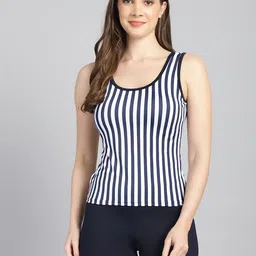 CUKOO Padded Blue Striped Two piece Tankini Swimwear Printed Women Swim-dress Blue Swimsuit-image-34