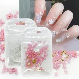 gleevia 3D Nail Charms Flower with Golden Pearl Beads for Acrylic Nail Decoration Combo-picture-33